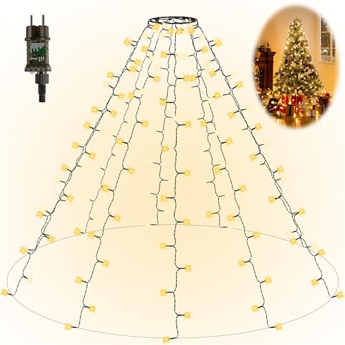 Gresonic-Led-Cluster-Lichterkette-Strombetrieb Deko für Innen Außen Garten Weihnachtsbaum Hochzeit (Warmweiss Timer mit Ring, 200LED 8 Stränge) von Gresonic