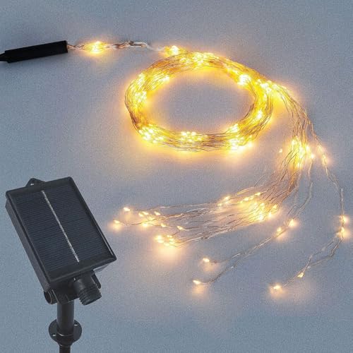 Gresonic Solar 100er Kupferdraht Lichterkette Außen Wasserfall Lichterbündel LED Lichterschweif, Wasserdichte Lichterstrang für Gießkanne kinderzimmer camping balkon Aussen und Innen Deko Warmweiß von Gresonic