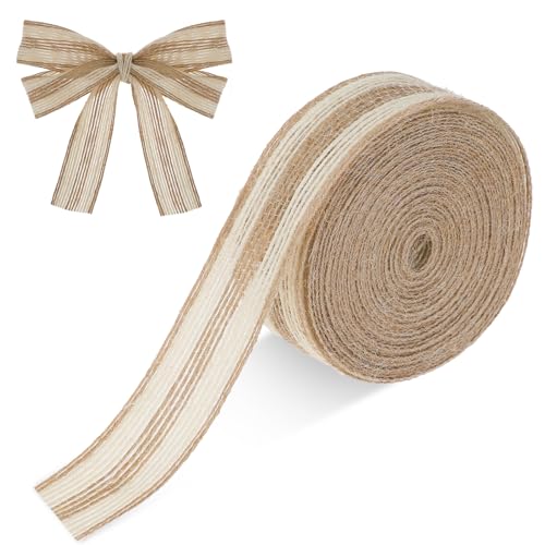 Jute Ribbon 2.5cm X 10m Geschenkband,Burlap Band Vintage Sackleinenband Burlap Ribbon,Deko Juteband Natür,Vintage Juteband für Kranz,Girlande,Basteln Baumdeko für Draußen, Hochzeitsdeko von Grevosea