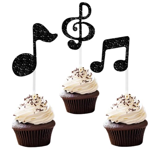 24 Stück Music Notes Cupcake Toppers,Musik Noten Tortendeko Glitzer Kuchen Deko,Musical Symbol Cupcake Toppers für Rockmusik-Konzert Thema,Babyparty,Hochzeit,Geburtstagsparty,Kuchendeko Zubehör von Grevosea