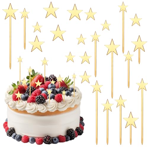 Star Cupake Toppers 24 Stück Glitter Kuchen Topper,Gold Sterne Cupake Topper,Happy Birthday Cake Topper für Partys mit Sternen thema, Hochzeiten, Feiern, Babypartys, Kuchen dekorations zubehör von Grevosea