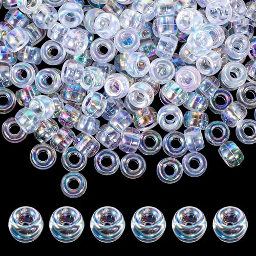 350 Stück Pony Perlen Bunte Transparent Barrel Perlen 0.4inch Bastelperlen Perlen Großes Loch,Glas Rocailles Perlen für Ohrringe, Armbänder, Halsketten, Schlüsselanhänger, Schmuck, Diy, Basteln von Grevosea