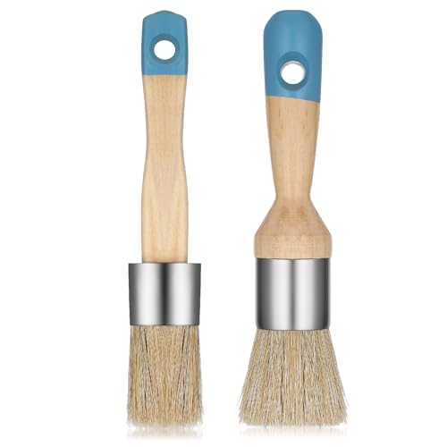 2 Stück Runder Kreidepinsel,Kreide Farbe Pinsel,Schablonierpinsel,Wiederverwendbare Pinsel Holzschablonen Pinsel Set Runde Farbe Pinsel DIY Malerei Wachsen Pinsel für Holz Möbel Home Decor-Blau von Grevosea