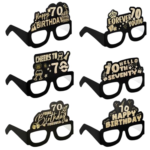 6 Stück Brille Zum 70. Geburtstag,Partybrillen Happy Birthday 70th Partybrille 3D Happy Birthday Party Paper Eyeglasses,Glitter Papier 3D Party Brille für Frau Mann 70. Geburtstag Party Deko von Grevosea