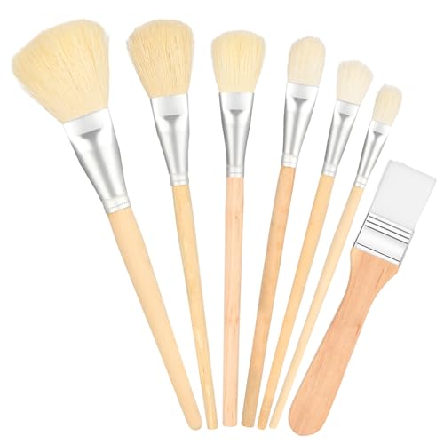 7 Stück Gold Leaf Brus Rund Schablonierpinsel,23mm Mop Brush Holz Schablonen Pinsel,Bastelpinsel,Natürliche Schablonierpinsel zum Malen für Acrylmalerei, Ziegenhaar-Pinsel-Set für Acryl, Aquarell von Grevosea