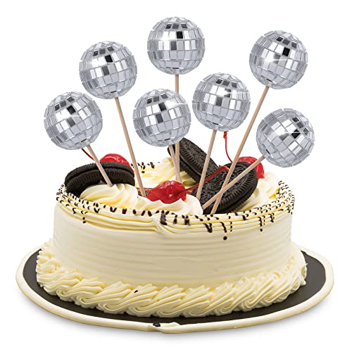 Grevosea 20 Stück Disco Ball Cupcake Toppers Discokugel Kuchen Toppers Discokugel Cupcake Dekorationen Disco Ball Cake Toppers Disco für Geburtstags Disco Thema 70er Party Zubehör-Silber von Grevosea