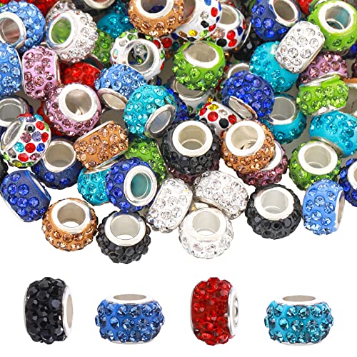 200 Stück Strass Europäische Perlen perlen großes loch Bunte Crystal Pave Spacer Perlen 10 Farben Rund Charm Perlen Polymer Clay 5mm Großes Loch Facettierte Perlen für Armband DIY Charms Schmuck von Grevosea