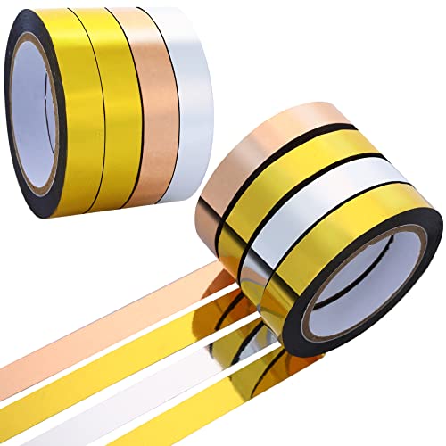 Grevosea 4 Rollen Selbstklebende Metallic Klebeband, 10mm x 20m Craft Dekorative Klebeband Fliesennahtband Masking Tapes für Wand Garderobe Badezimmer Dekoration(Gold, Silber, Roségold) von Grevosea