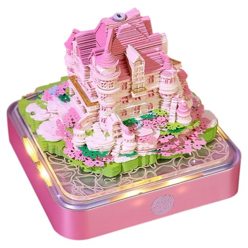 3D Kalender 2025 Tischkalender,3D Kalender Abreißen 2025 Notizblock mit Licht,Kreative Magic Castle Haftnotizen,3D Memo Pad Papierskulptur Desktop Ornament (Liebesschloss-Rosa) von Greyghost