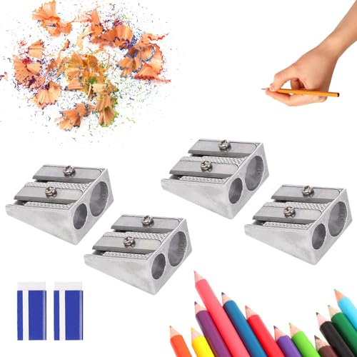 Magnesium Pencil Sharpener,Hand Held Pencil Sharpener, 2-Hole Pencil Sharpener Magnesium Alloy Wedge Profile,Manual Pencil Sharpener for Schools, Offices,Art Projects (4pcs) von Grolomo