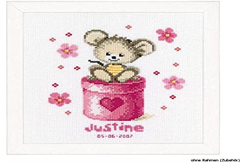 VERVACO Gezählter Kreuzstich Stickpackungen Stickset Baby Geburt kleine Maus Wanddekoration Handarbeit Set für Erwachsene Kreatives Handwerk ca. 20 x 22 cm Geburt Geschenk Hausdeko von Groves