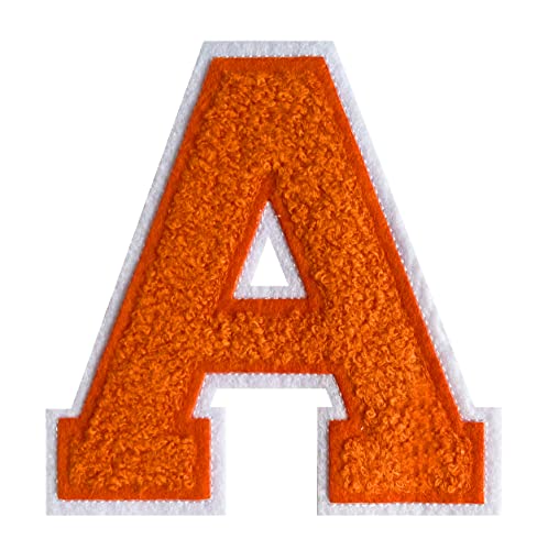 Chenille-Buchstaben-Flicken zum Aufbügeln, Orange, für Kleidung, Varsity-Buchstaben-Aufnäher, Letterman, Jacke, Patch, Orange-A, 11,4 cm von Grozon