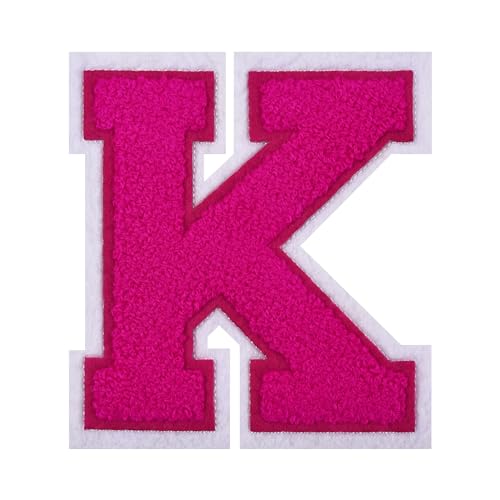 Chenille-Buchstaben-Aufnäher zum Aufbügeln, 11,4 cm, Rosa, zum Aufbügeln, große Varsity-Buchstaben-Patches, Letterman, Jacke, Patches für Kleidung (Rosa-K) von Grozon