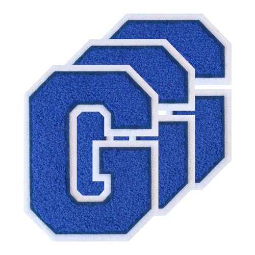 GROZON 3 x blaue Buchstabenaufnäher, Motiv: Letterman, Jacke, 11,4 cm, Chenille, zum Aufbügeln, große Buchstaben zum Aufbügeln, bestickte Buchstaben zum Aufnähen, für Bastelarbeiten, Kleidung, Jacken GROZON 3 x blaue Buchstabenaufnäher, Motiv: Letterman, Jacke, 11,4 cm, Chenille, zum Aufbügeln, große Buchstaben zum Aufbügeln, bestickte Buchstaben zum Aufnähen, für Bastelarbeiten, Kleidung, Jacken von Grozon