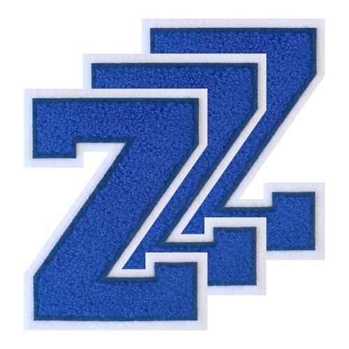 GROZON 3 x blaue Buchstabenaufnäher, Motiv: Letterman, Jacke, 11,4 cm, Chenille, zum Aufbügeln, große Buchstaben zum Aufbügeln, bestickte Buchstaben zum Aufnähen, für Bastelarbeiten, Kleidung, Jacken GROZON 3 x blaue Buchstabenaufnäher, Motiv: Letterman, Jacke, 11,4 cm, Chenille, zum Aufbügeln, große Buchstaben zum Aufbügeln, bestickte Buchstaben zum Aufnähen, für Bastelarbeiten, Kleidung, Jacken von Grozon