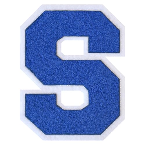 GROZON Blauer Chenille-Buchstaben-Aufnäher, groß, zum Aufbügeln, Letterman, Jacke, Patch, Varsity-Patch, zum Aufnähen, Chenille, bestickter Aufnäher für Kleidung GROZON Blauer Chenille-Buchstaben-Aufnäher, groß, zum Aufbügeln, Letterman, Jacke, Patch, Varsity-Patch, zum Aufnähen, Chenille, bestickter Aufnäher für Kleidung von Grozon