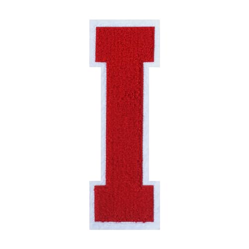 Grozon 10,2 cm roter Chenille-Buchstaben-Aufnäher, große Varsity-Buchstaben-Aufnäher, zum Aufbügeln, für Sweatshirts, Jacken, Hüte, Rucksäcke, Jeans (Rot, I) von Grozon