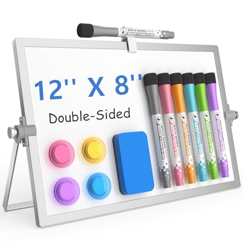 Grtard Magnetische, trocken abwischbare Tafel mit Ständer, 30,5 x 20,3 cm, trocken abwischbare Whiteboards, magnetisches Schreibtisch-Tisch-Whiteboard, tragbare doppelseitige Whiteboard-Staffelei für von Grtard