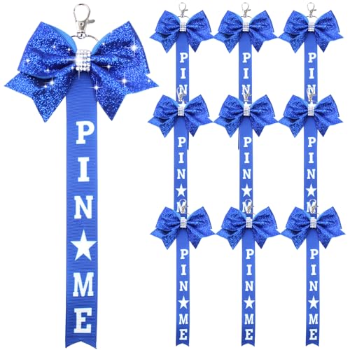 10 Stcs Pin Me Ribbon für Jubelbeutel mit Strassstuhl Bughalter hängen Langstreifen Bogenschlüsselkette für Erwachsene Cheerleader Sport Blau von Grtheenumb