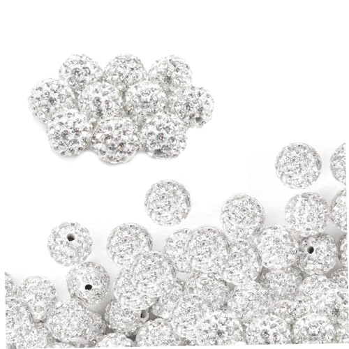 100 Stcs weiße Tonperlen 0,4 -Zoll -runde Strassperlen Fancy Sparkle Armband Perle Dekorativ für Ohrring -DIY -Handwerk von Grtheenumb