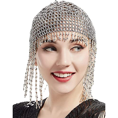 1920er Jahre Perlenkappe Kopfbedeckung 20er Jahre Perlenklapper Kopfstück Bauchtanzkappe exotische Kleopatra Kopfbedeckung für Themenparty, von Grtheenumb