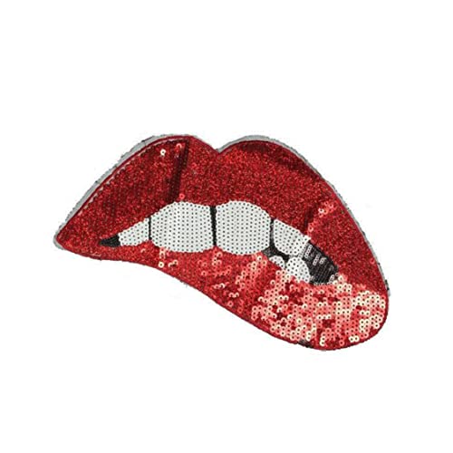 1pc große rote Lippenflecken Eisen auf Flecken oder Nähen für Kleidung Glitter Pailletten bestickte rote Pailletten Lip Patch DIY Motiv bestickter Applikat Handwerk von Grtheenumb