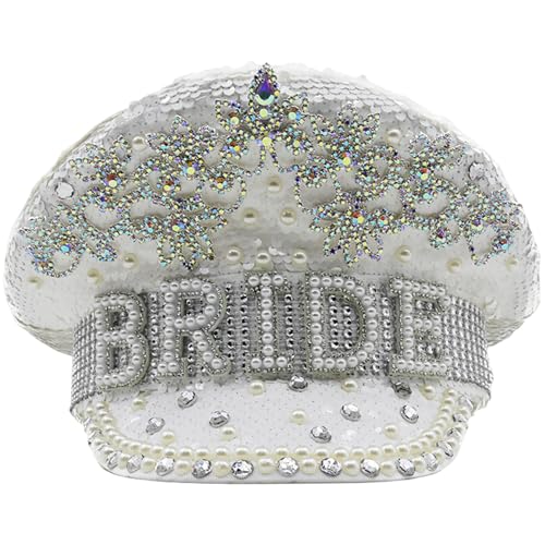 Bright Glitter Bride Hut weiße Perle Paillistin Braut Captain Hut Geschenk für Junggesellenhoch -Party -Hochzeitszubehör, Junggesellenhelme, Hüte von Grtheenumb