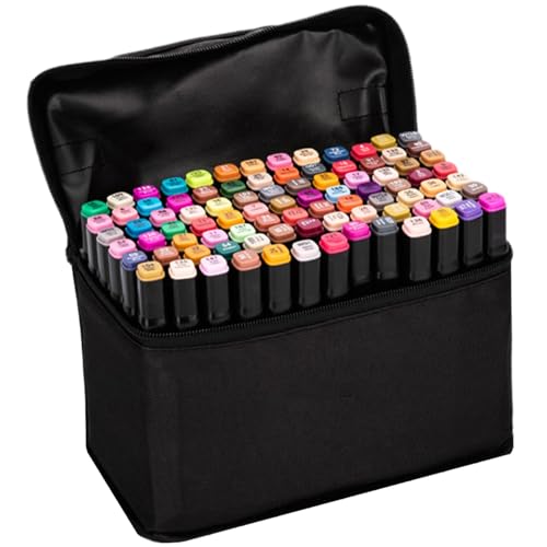 DAUL-TIP-Marker, Marker-Set (80pcs) 80 Color Oil-basierte 1 mm und 6 mm Daul-Tippmarkierungen mit Aufbewahrungstasche für Kinder und Erwachsene Mehrzweckmarkierungen zum Zeichnen, Buchfärbung von Grtheenumb