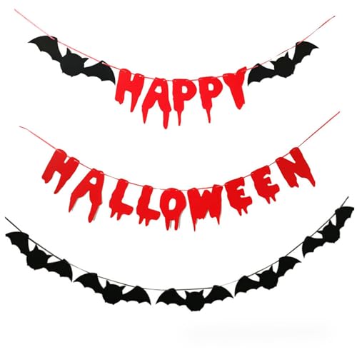 Grtheenumb Halloween Banner 2 Set Fledermaus glückliches Halloween -Banner Happy Halloween Zeichen tragbare blutige Halloween -Dekorationen für Wall Party Haunted House Halloween Banner von Grtheenumb