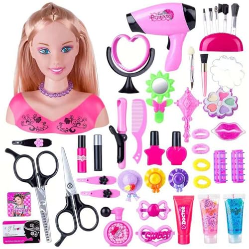 Grtheenumb Kids Friseur Make -up Puppenkopf, Make -up -Friseur Puppenstyling Kopfspielzeug mit Haarzubehör Frisur Doll Kopf Spielzeug für Mädchen von Grtheenumb