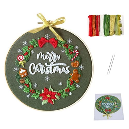 Grtheenumb Weihnachts -Stickstätten -Kit -Cross -Stich -Starter -Set mit Weihnachtskranzmuster -Farbfäden für Anfängerstitch von Grtheenumb