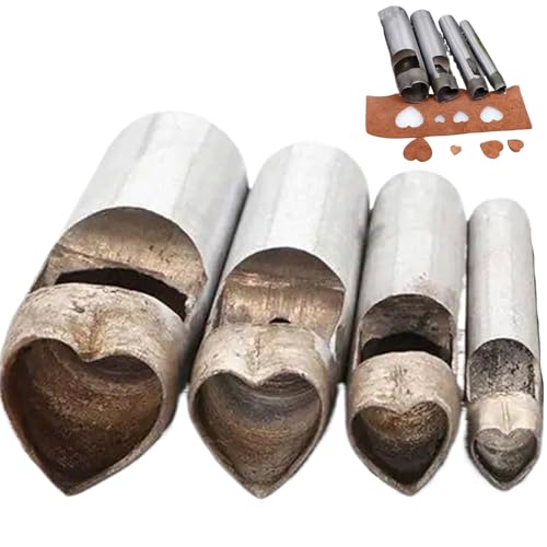 Gürtelloch Puncher, 4pcs Ledergürtel -Loch -Loch -Werkzeug, 4/6/8/10 -mm -Herzformen Gürtelloch Puncher, Stahlhöhle Leder schneiden, wiederverwendbares Leder -Punch -Werkzeug für Gürtel, Uhrengurte von Grtheenumb