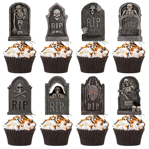 Halloween Cupcake Toppers, Tombstone Cupcake Toppers, 48pcs Tombstone Cupcake Toppers 6 Stile Spooky Mini Grabstones Halloween Cupcake Picks Diy Halloween Kuchendekorationen von Grtheenumb