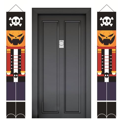 Halloween -Tür -Banner, Halloween -Veranda -Banner, 11.81 x 70,87 Zoll 1 Paar Halloween Veranda Banner Trick oder behandeln Veranda Schilder mit Kürbisschädel Muster Willkommenszeichen für Halloween von Grtheenumb