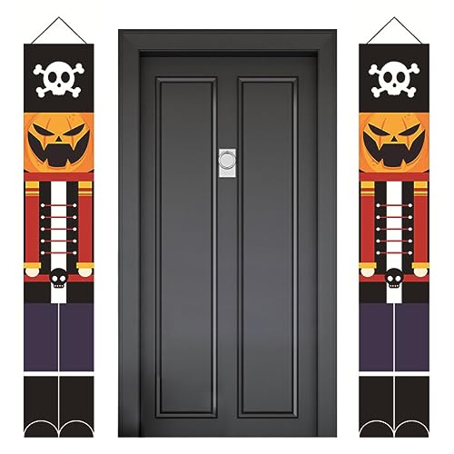 Halloween -Tür -Banner 11.81x70,87 Zoll 1 Paar Halloween Veranda Banner Trick oder Veranda Schilder mit Kürbisschädel Muster Willkommenszeichen für Haustür Halloween Dekorationen Halloween Veranda Ba von Grtheenumb