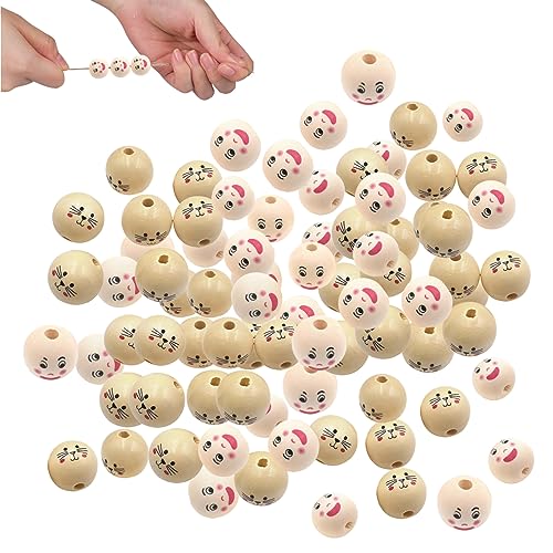 Smile Face Perlen 120pcs 0,79 Zoll runde natürliche hölzerne glückliche Gesicht Perlen 2 Stile Gesichtslächeln Abstandshalter Perlen für Handwerk DIY Decoration Schmuckzubehör von Grtheenumb