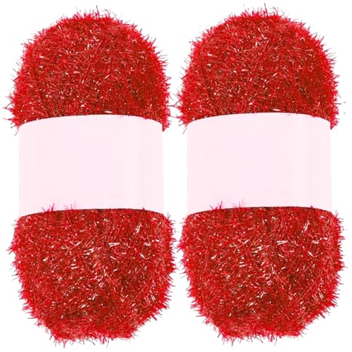 Sparkle Garn 2pcs Schnelltrocknentrockner Polyester-Glitzer-Garn für Geschirrtücher weiche und komfortable Truboo-Garne für Häkeln & Strickmittel, rot von Grtheenumb