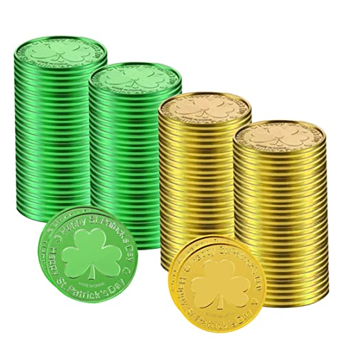 St. Patrick's Day Coin Plastik Shamrock Coin 3-Blattmünze für Partyversorgung 100pcs Gold Green St. Patrick's Day von Grtheenumb