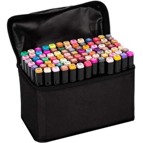 Zeichnungsmarkierungen, Marker-Set (80pcs) 80 Color Oil-basierte 1 mm und 6 mm Daul-Tippmarkierungen mit Aufbewahrungsbeutel für Kinder und Erwachsene Mehrzweckmarkierungen zum Zeichnen, Buchfärbung, von Grtheenumb