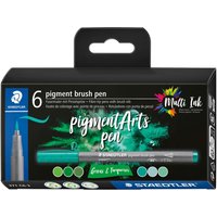 STAEDTLER Pigment brush pen, 6er-Set - Greens & Turquoises von Staedtler