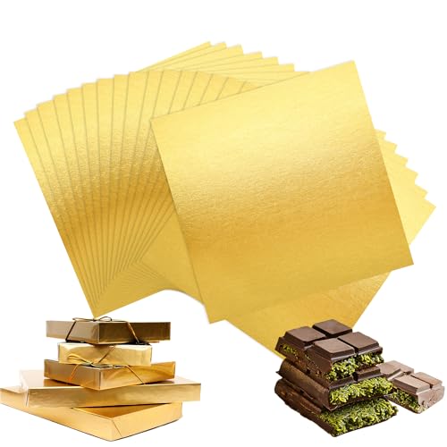 100 Stück Folie Papier Wrapper, Goldfolie Aluminiumfolie Schokoladen Verpackung, Bonbonpapier für DIY, Dubai Schokolade, Süßigkeiten und Pralinen, Geschenkpapier für Dekoration 20 x 20 cm von Grünara