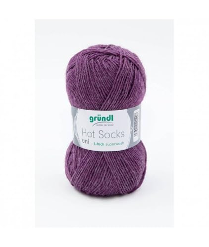 Gründl Hot Socks Uni 4-fädig, 50g Sockenwolle zum Stricken und Häkeln, Auswahl (60 - Plum) von Gründl