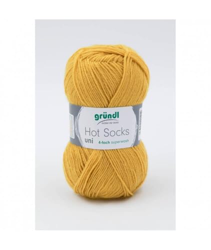 Gründl Hot Socks Uni 4-fädig, 50g Sockenwolle zum Stricken und Häkeln, Auswahl (69 - ginster) von Gründl