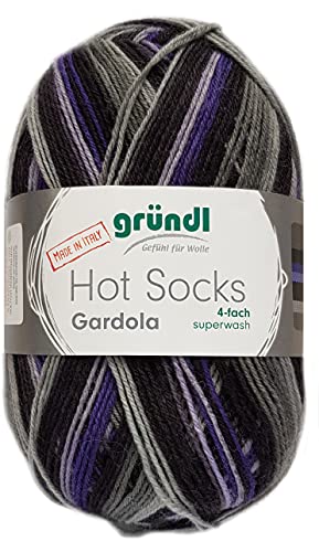 100 Gramm Gründl Wolle Hot Socks Gardola 4 Fach Superwash (03 Grau Lila) von Gründl