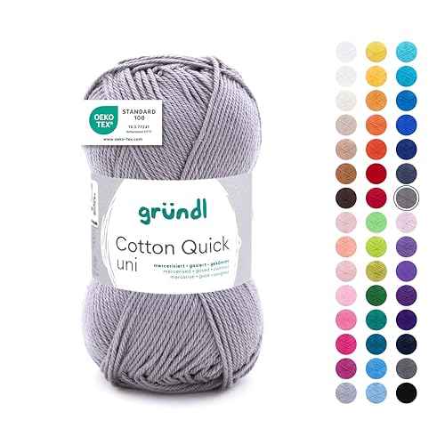 Gründl Wolle Cotton Quick uni Garn zum Stricken & Häkeln aus 100 % Baumwolle, 1 Knäuel 50 g / 125 m, Häkelgarn/ Strickgarn , Silbergrau von Gründl