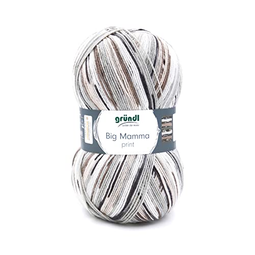 Gründl Wolle Big Mamma Print - XXL Wolle zum Stricken - Großknäuel 400 g / 1040 m - Wolle Farbverlauf aus 100 % Polyacryl - Weiß-grau-hellgrau-beige-sand von Gründl