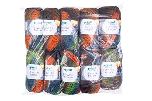 Gründl Wolle Filzwolle Spectra, (OEKO-TEX zertifiziert, 100% Schurwolle zum Filzen, 100 g / 100 m, 10 Knäuel á 100 g), amazonas multicolor von Gründl