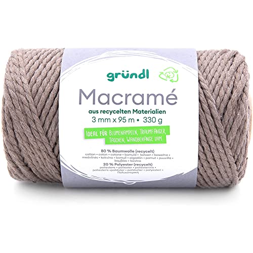 Gründl 4889-05 Macramé (Makramee-Garn aus 70 Baumwolle, 25% Polyester und 5% recycelter Fasern, 330, Stärke 3 mm, 5 x 330 g), Dunkel Beige, Cotton, ca. 95 m, gramm von Gründl