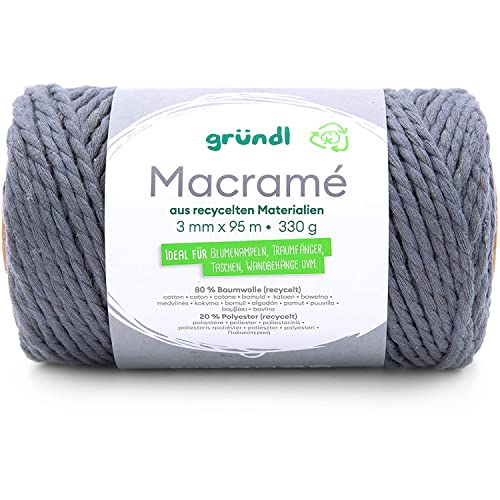 Gründl 4889-06 Macramé Garn, Cotton, Grau, ca. 95 m, 330 Gramm von Gründl