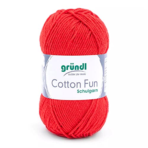 Gründl Cotton Fun Strickgarn/ Häkelgarn (weiches Garn aus 100% Baumwolle , OEKO-TEX zertifiziert, 50 g/115 m, Nadelstärke: 3-4, 1 Knäuel á 50 g), Signalrot von Gründl